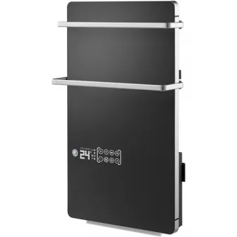 Стеклянный обогреватель для ванной комнаты Tesy GH200BW, 2000 Вт, сенсорное управление, недельный планировщик, держатель для полотенец, светодиодный дисплей, черный