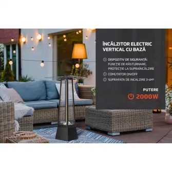 Incalzitor electric vertical cu baza Heinner, putere maxim 2000 W, doua trepte de putere 1000/2000W, lampa fibra de carbon