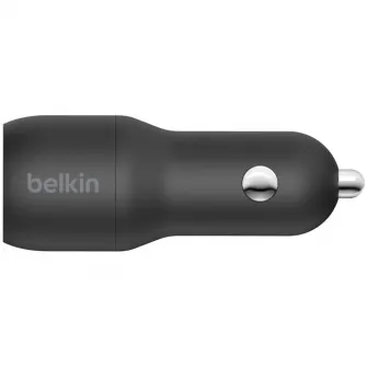Incarcator auto Belkin, Boost Charge, Dual, USB-A 24W + cablu USB-A la lightning, Negru
