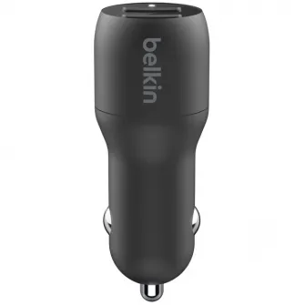 Incarcator auto Belkin, Boost Charge, Dual, USB-A 24W + cablu USB-A LA USB-C, Negru
