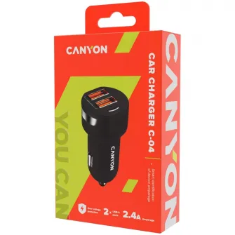 Incarcator auto Canyon, C-04 2.4A/2USB-A, Black (CNE-CCA04B)