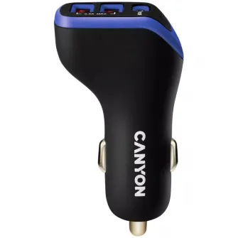 Incarcator auto Canyon, C-08 PD 18W USB-C 2USB-A, Black/Purple (CNE-CCA08PU)
