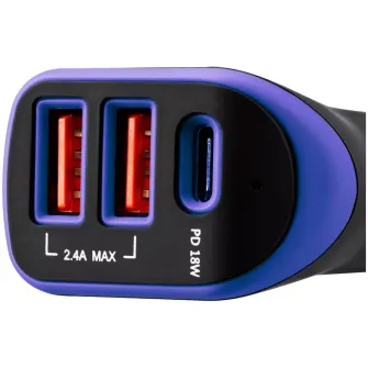 Incarcator auto Canyon, C-08 PD 18W USB-C 2USB-A, Black/Purple (CNE-CCA08PU)