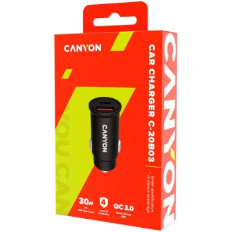 Incarcator auto Canyon, C-20-03 PD 30W QC 3.0 18W USB-C USB-A, Black (CNS-CCA20B03)