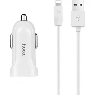Incarcator auto Hoco Z2 1xUSB, Cablu Lightning inclus, Alb