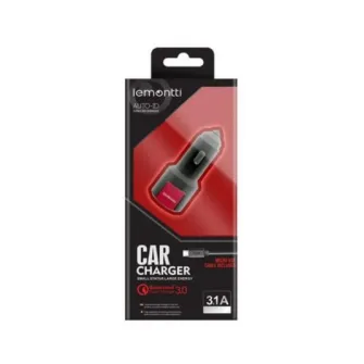 Incarcator auto Lemontti, Dual USB, 3.1A, Qualcomm 3.0, Cablu MicroUSB inclus, Negru