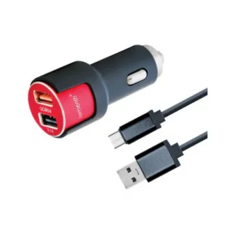 Incarcator auto Lemontti, Dual USB, 3.1A, Qualcomm 3.0, Cablu Type C inclus, Negru
