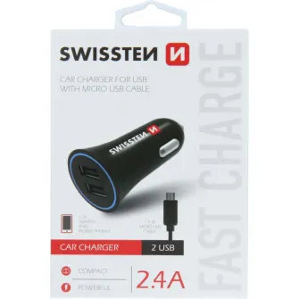 Incarcator auto Swissten 2.4a putere cu 2x usb cablu micro usb