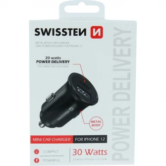 Incarcator auto Swissten de alimentare de livrare 20w iphone 12, Black