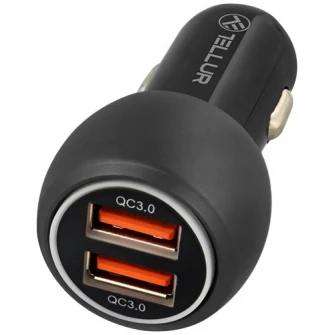 Incarcator auto Tellur FCC8, 6A, 36W, (QC 3.0 + QC 3.0), Negru