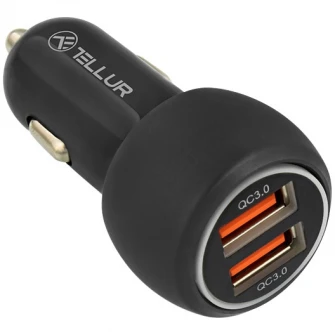 Incarcator auto Tellur FCC8, 6A, 36W, (QC 3.0 + QC 3.0), Negru