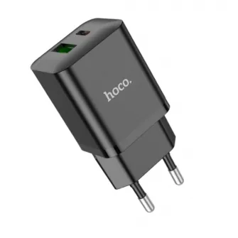 Incarcator Retea Hoco N28, Fast Charging PD20W, 1xUSB-A, 1xUSB-C, Negru