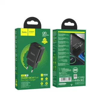 Incarcator Retea Hoco N28, Fast Charging PD20W, 1xUSB-A, 1xUSB-C, Negru