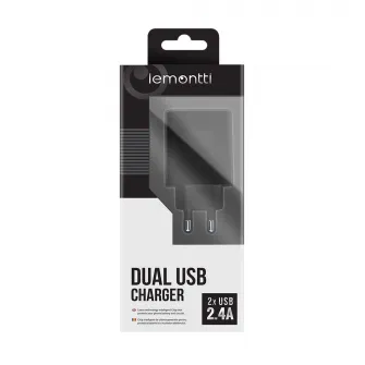 Incarcator retea Lemontti, Dual USB, 2.4 A, Negru