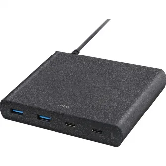 Incarcator retea UNIQ statie USB Surge, Quick Charge, 90W, 2 X USB Tip-C - 2 X USB, Negru