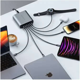 Incarcator Satechi 200W, USB-C 6-porturi GaN charger, 6xUSB-C PD 3.1/3.0, QC 4.0+  PPS, Gri