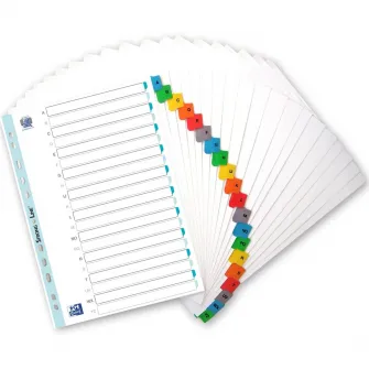 Index Carton Alfabetic Oxford A4 A-Z, 20 File/Set, 170G/Mp, 11 Perforatii Pentru Indosariere, Include Cuprins, Culoare Alb Cu Margine Color