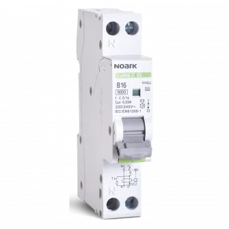 Intrerupator diferential Noark 111162 RCBO electronic, 1 modul, Icn=6kA, 1+Npoli, caracteristica B, In=16A, IΔn=30mA, tip A