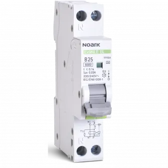 Intrerupator diferential Noark 111164 RCBO electronic, 1 modul, Icn=6kA, 1+Npoli, caracteristica B, In=25A, IΔn=30mA, tip A