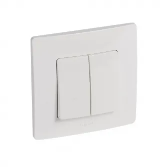 Intrerupator dublu Legrand Niloe L396420, incastrat, 10A, 250V, IP20, Alb