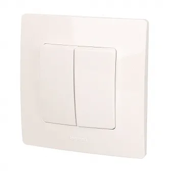 Intrerupator dublu Legrand Niloe L396420, incastrat, 10A, 250V, IP20, Alb