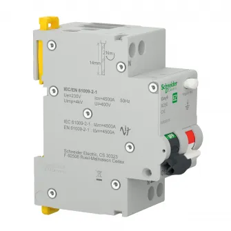 Intreruptor automat diferential Schneider Easy9, RCBO 1P+N 4500 AC 30mA C 16A