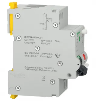 Intreruptor automat diferential Schneider Easy9, RCBO 1P+N 4500 AC 30mA C 25A