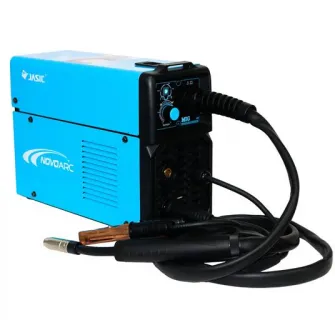 Inventor sudura MIG MAG Jasic Novo MIG 130, 120 A curent maxim de sudare, 230 V, cu gaz si fara gaz, 0.6-0.8 diametru sarma otel, 0.8-0.9 mm diametru sarma flux, 47 V tensiune in gol