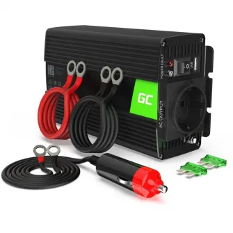 Invertor auto, Green Cell, 12 V/230 V, 500 W/1000 W, Verde/Negru