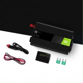 Invertor auto, Green Cell, 12 V/230 V, 500 W/1000 W, Verde/Negru
