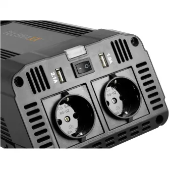 Invertor de tensiune Technaxx TE16, 1200W, alimentare 12V, iesire 230V, 2 x USB-A, negru