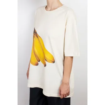 Ioana Ciolacu, Tricou de bumbac organic cu imprimeu cu fructe si decolteu la baza gatului, galben pal, L