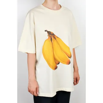 Ioana Ciolacu, Tricou de bumbac organic cu imprimeu cu fructe si decolteu la baza gatului, galben pal, M
