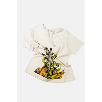 Ioana Ciolacu, Tricou de bumbac organic cu imprimeu grafic si decolteu la baza gatului, crem, galben, gri, L