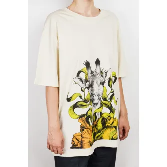 Ioana Ciolacu, Tricou de bumbac organic cu imprimeu grafic si decolteu la baza gatului, crem, galben, gri, L