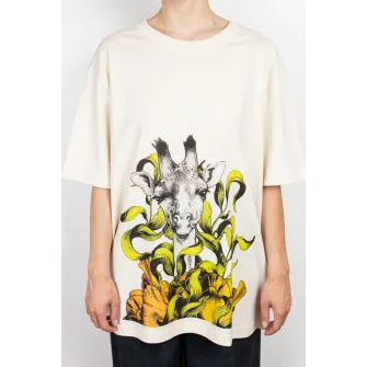 Ioana Ciolacu, Tricou de bumbac organic cu imprimeu grafic si decolteu la baza gatului, crem, galben, gri, L
