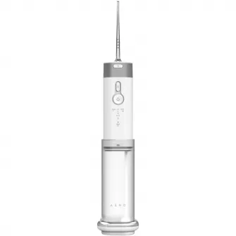 Irigator bucal AENO ADI0002, 5 moduri de curatare, Portabil, Presiune 140 PSI, Functie memorie, 100 zile autonomie, Rezervor 200 ml, Baterie 2500 mAh, 3 duze incluse, indicator LED, Alb