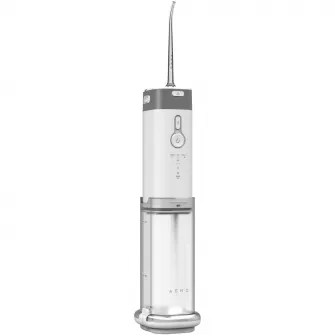 Irigator bucal AENO ADI0002, 5 moduri de curatare, Portabil, Presiune 140 PSI, Functie memorie, 100 zile autonomie, Rezervor 200 ml, Baterie 2500 mAh, 3 duze incluse, indicator LED, Alb