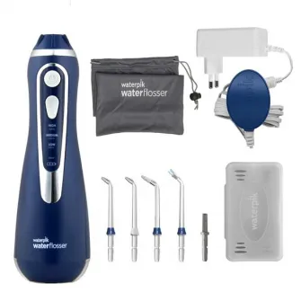 Irigator bucal Waterpik Profesional WP-563, portabil, 4 capete curatare, 3 trepte presiune, incarcare magnetica, Albastru
