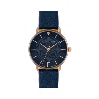 Isabella Ford, Ceas analog decorat cu un diamant, Auriu rose/Albastru inchis