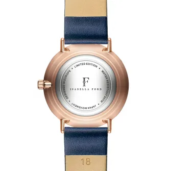 Isabella Ford, Ceas analog decorat cu un diamant, Auriu rose/Albastru inchis
