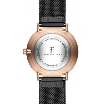 Часы Isabella Ford Analog с бриллиантом, черное/розовое золото