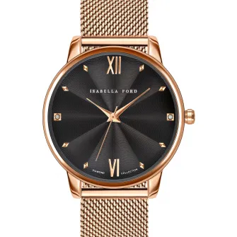 Isabella Ford, Ceas cu bratara metalica si doua diamante, Auriu rose