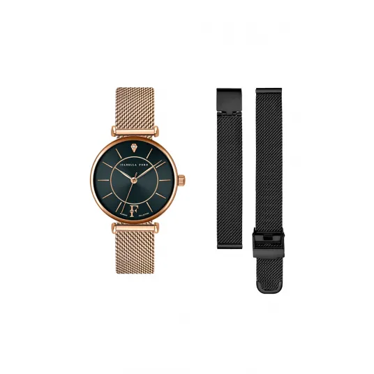 Isabella Ford, Ceas cu bratari intersanjabile si 1 diamant, Auriu rose/Negru