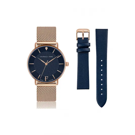 Isabella Ford, Ceas quartz cu o curea intersanjabila, Auriu rose, Bleumarin