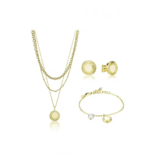Isabella Ford, Set de bijuterii de otel inoxidabil, decorat cu perle Shell, Auriu