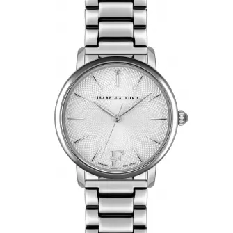 Isabella Ford, Set de ceas quartz si curea intersanjabila din piele, Argintiu/Bleumarin