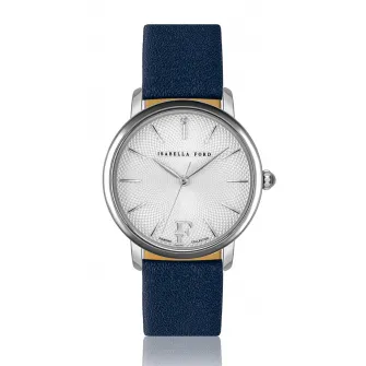 Isabella Ford, Set de ceas quartz si curea intersanjabila din piele, Argintiu/Bleumarin
