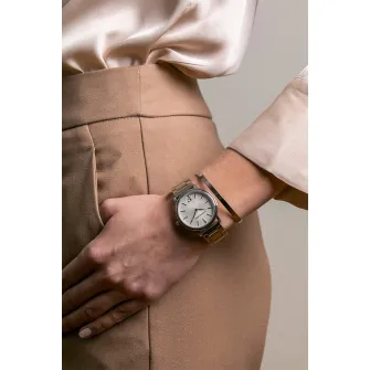 Isabella Ford, Set de ceas quartz si curea intersanjabila din piele, Argintiu/Bleumarin