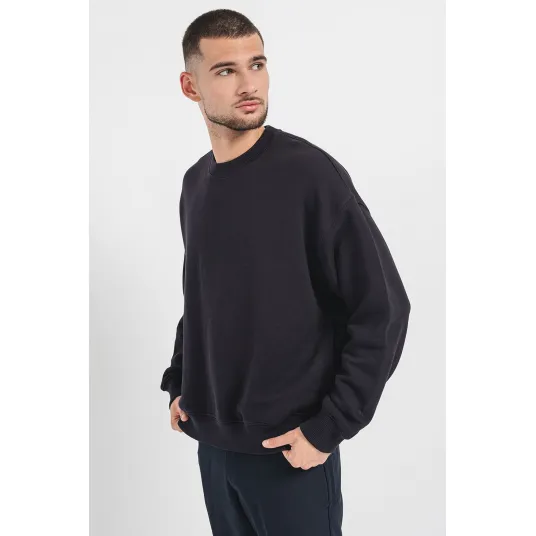 Jack & Jones, Bluza de trening cu decolteu la baza gatului si maneci cazute, Negru, L